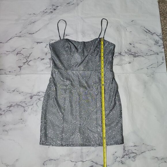 Lulu's Silver Sparkle Spaghetti Strap Mini Dress - Picture 4 of 6